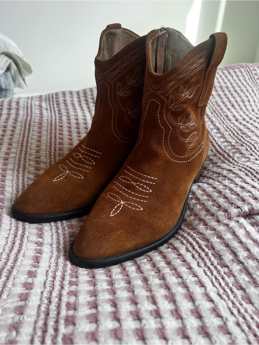 Women's Brown Suede Western Ankle Boots